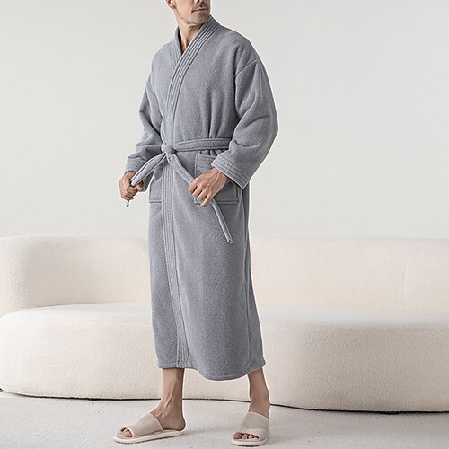 Herren Schlafanzug Nachtwäsche Bademantel Einfach Mode Stilvoll Klassisch Heim Täglich Bett Flanell Polyester Thermowarm Komfort Weich V Ausschnitt Langarm Herbst Winter Rosa Kamel Image