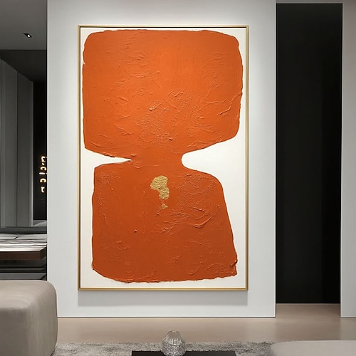 Handgemaltes, warmes Orange – architektonische abstrakte Wandkunst im Wabi-Sabi-Stil, minimalistische orangefarbene Wandmalerei als Wohndekoration Image