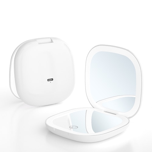 LED-Reise-Kosmetikspiegel mit 5-10-facher Vergrößerung, kompaktem USB-Ladeanschluss, faltbarem Touchscreen und einstellbarer Helligkeit – ideal für unterwegs und die Handtasche. Image