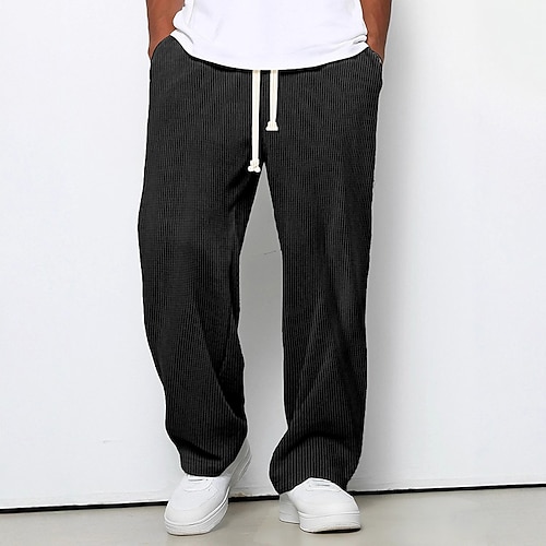 Herren Jogginghose mit weitem Bein Hose Cordhose Baggy-Hosen Freizeithose Kordelzug Elastischer Bund Einfach Gestreift Feuchtigkeitsableitend Atmungsaktiv Volle Länge Sport im Freien Lässig Täglich Image
