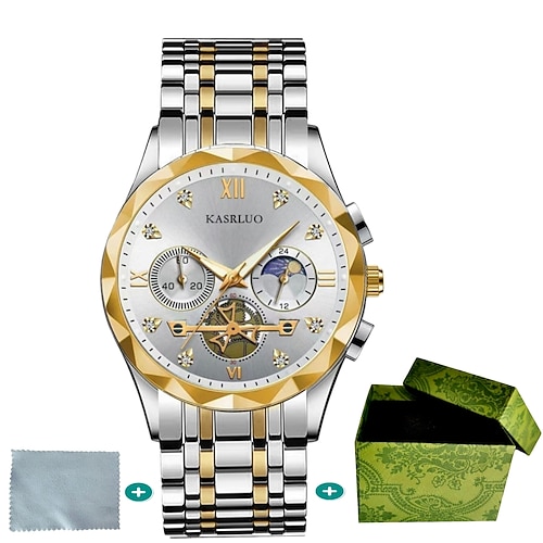 Neue Herren-Quarzuhr mit Edelstahlarmband, Nachtlichtanzeige, Strasssteinen, kratz- und abriebfestem Zifferblatt – ideales Geschenk für Feiertage und Geburtstage. Image