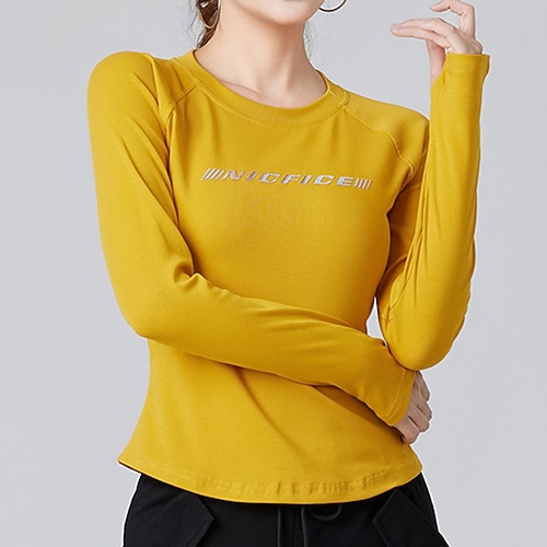 Damen Einfarbig Lauf-T-Shirt Fitnessshirt Sporttop Langarm Oberteil Athleisure Frühling Herbst Baumwolle Warm Weich Atmungsaktiv Fitnessstudio Wandern Training Sportbekleidung Sportkleidung Weinrot Image