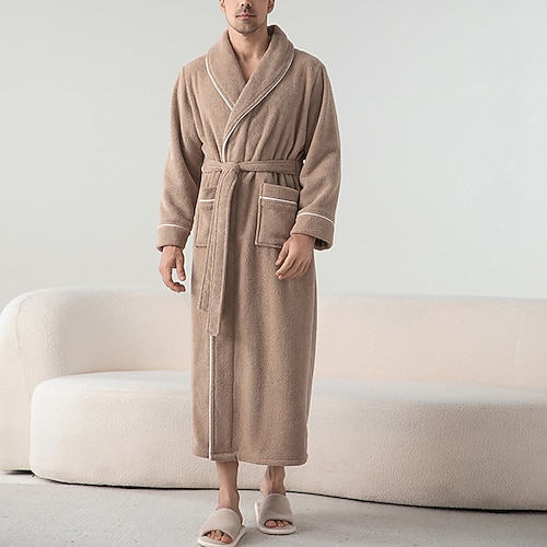 Herren Schlafanzug Nachtwäsche Bademantel Einfach Mode Stilvoll Klassisch Heim Täglich Bett Flanell Polyester Thermowarm Komfort Weich Revers Langarm Herbst Winter grau Blau Rosa Image