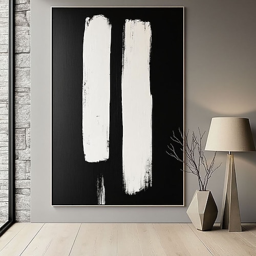 Handgemaltes, abstraktes Wandbild in Schwarz-Weiß, minimalistisches Ölgemälde auf Leinwand, moderne Kunst für Wohnzimmer oder Büro Image