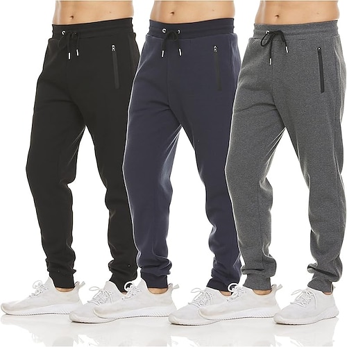 3-teiliges Herren-Jogginghosen-Set aus Fleece, Freizeithose mit Kordelzug, elastischem Bund, Reißverschlusstasche, einfarbig, feuchtigkeitsableitend, atmungsaktiv, in voller Länge, für Sport, Outdoor, Image