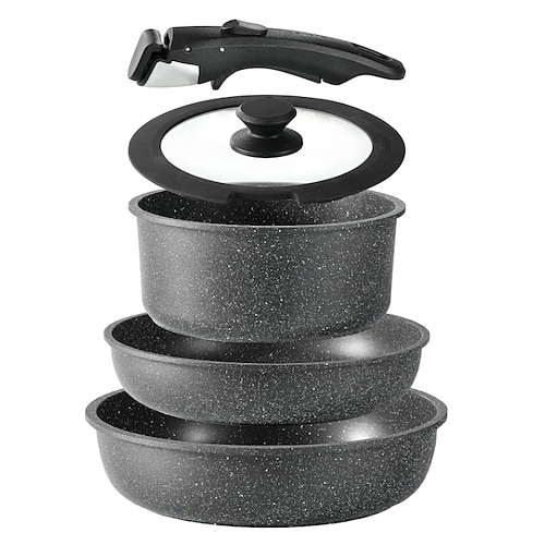 Antihaft-Bratpfanne mit abnehmbarem Griff Topfset – universell für Gas Induktionsherde Image