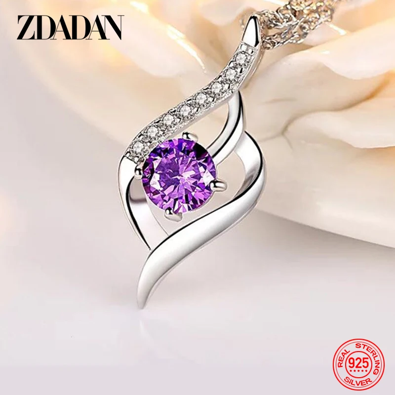 ZDADAN Herz-Amethyst-Halskette aus 925er-Sterlingsilber für Damen, modischer Hochzeitsschmuck Image