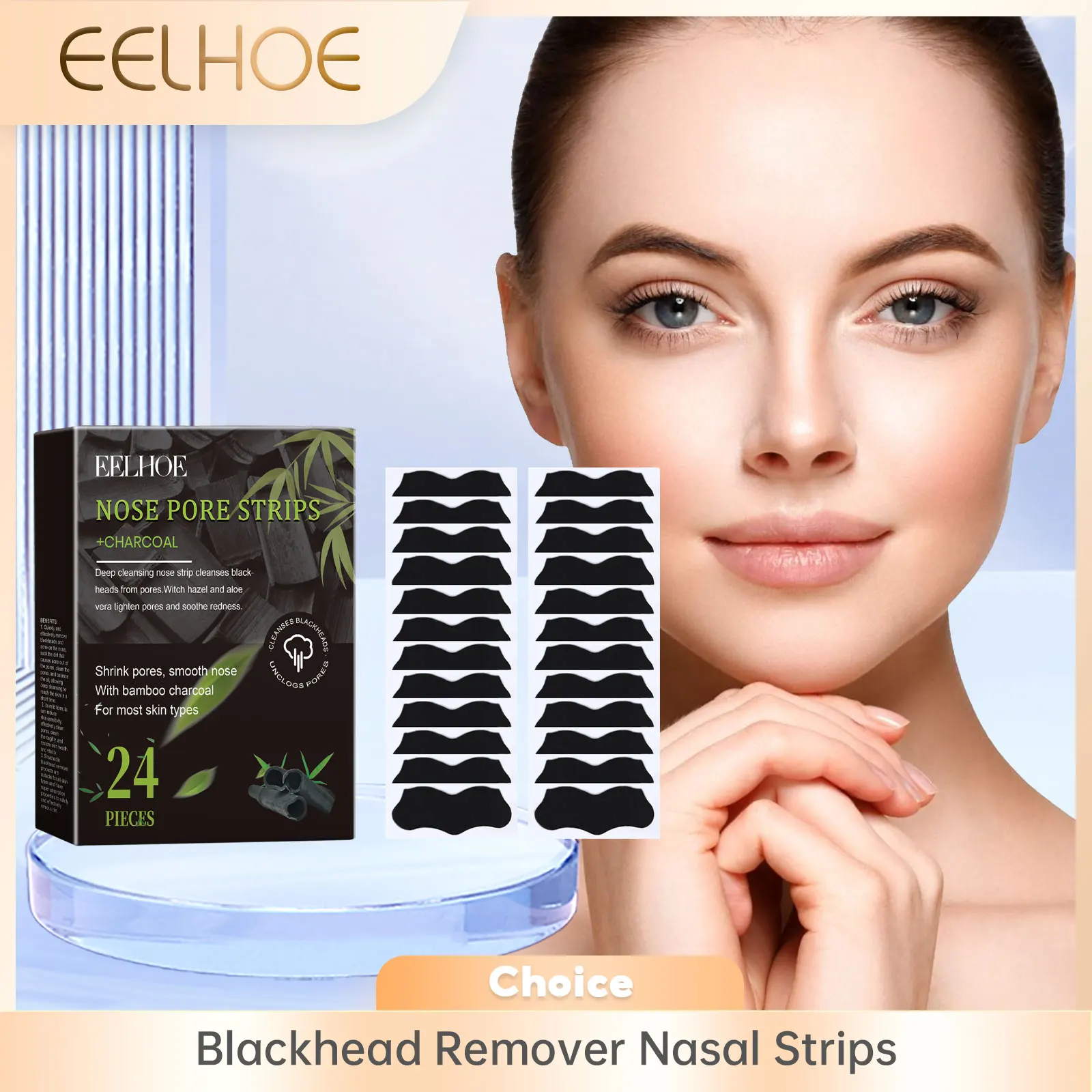 Holzkohle Bambus Mitesser Entferner Nasen Streifen Poren Reinigung Hautpflege Feuchtigkeitscreme Tiefen Reinigung Maske Abziehen Abziehen Nasen Streifen Image