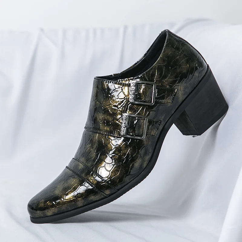 Mode boucle chaussures en cuir pour hommes grande taille 46 chaussures habillées pointues homme qualité affaires talons hauts chaussures homme chaussure hommes