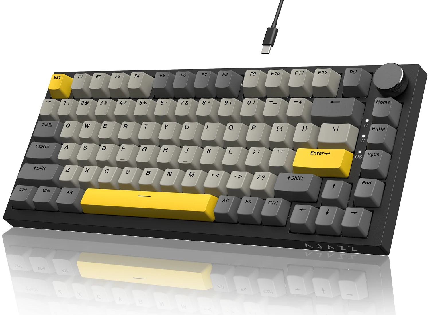 Ajazz AK820 Kabelgebundene mechanische Tastatur mit CNC-Knopfsteuerung, 75 % ANSI-Layout, 81 Tasten-Dichtungshalterung, Hot-Swap, Hintergrundbeleuchtung, für PC/MAC Image