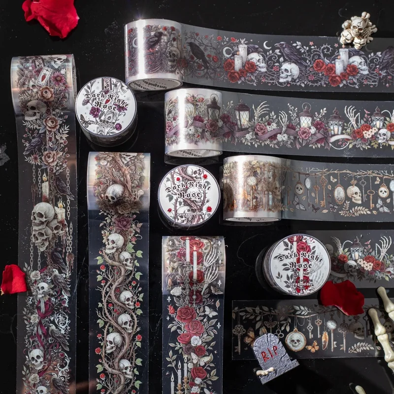 1 Rolle Halloween Gothic Rose Skelett Washi Tape für Scrapbooking DIY, Tagebuch Dekoration, Handyhülle Notebook Dekor