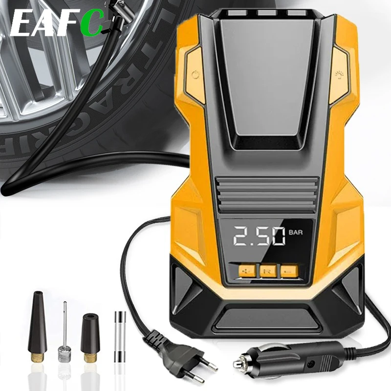 EAFC Autoreifenfüller, tragbarer Luftkompressor, 150 PSI, digitale Luftpumpe, AC220 DC12V, mit LED-Licht für Auto, Motorrad, Fahrrad Image