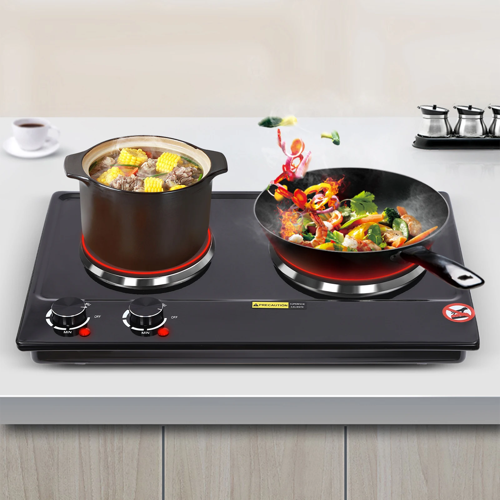 2500 W schwarzer Safe-Temp-Elektroherd, tragbarer Infrarot-Herd, Induktionskochfeld für den Einsatz in der Küche, Wohnheim, Camping