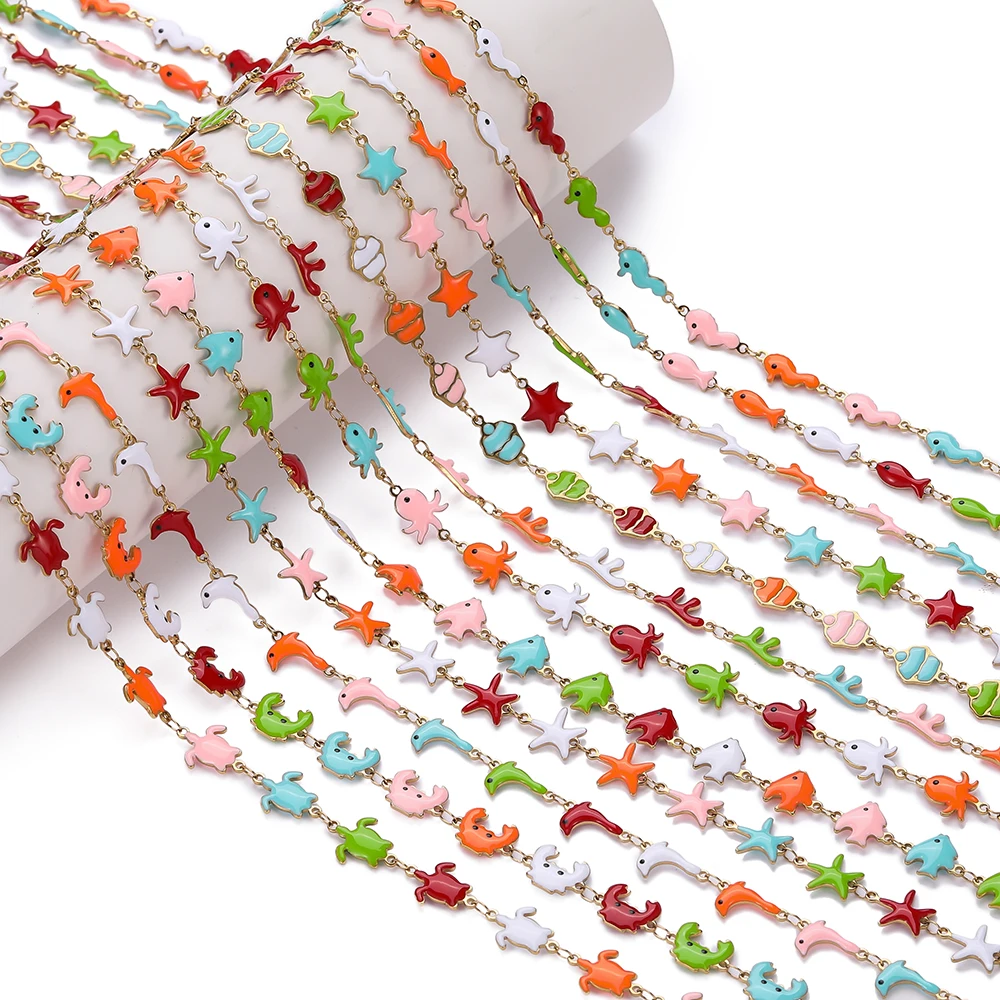 0,5 m farbige Edelstahl-Emaille-Ketten im Ozean-Stil, handgefertigte Ketten für DIY-Armband, Taillenkette, Schmuckherstellungskette Image