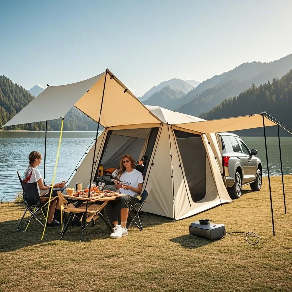 Auto-Heckzelt für 6 Personen mit vier großen Fenstern, Auto-Heckklappenzelt, SUV-Rückseite mit großer Markise, Kofferraumzelt für 6 Personen Image