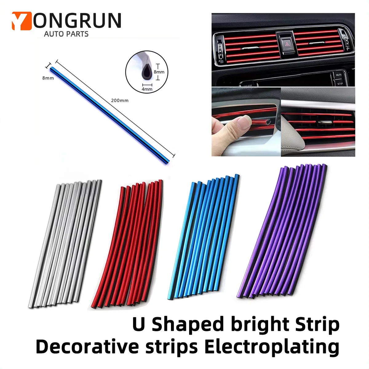 20 cm 10 stücke Auto Innen Trim Streifen Auto Klimaanlage Vent Dekoration Auto Vent Dekoration Universal Stil Fünf Farbe optional Image