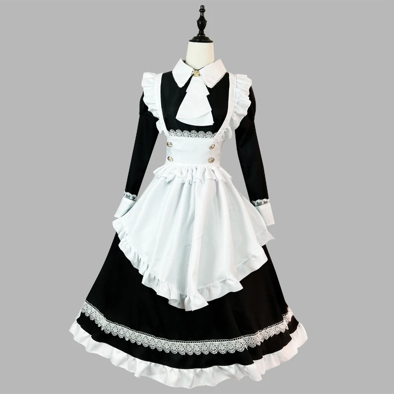 Britischen Aristokratischen Lange ärmeln Maid Kostüm Anime Lolita Rolle Spielen Dessous Kleid Party Outfits Plus Größe Schwarz Weiß Kleidung