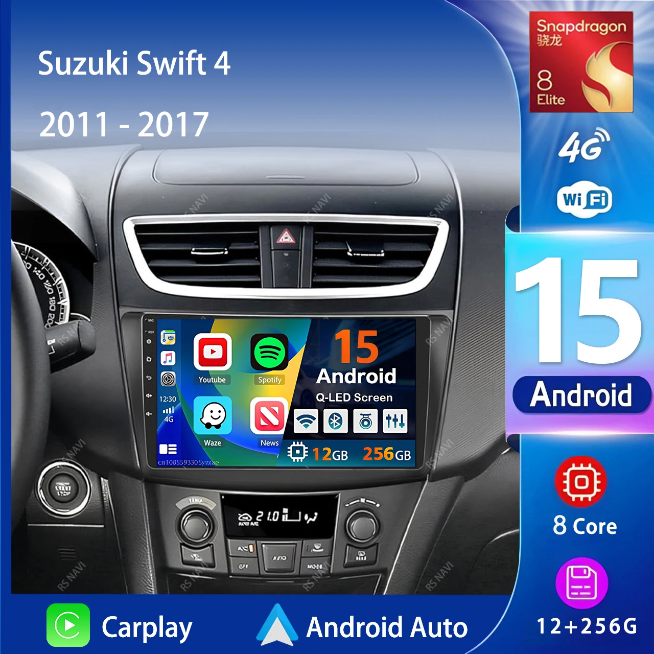 Android 15 Carplay Auto 2K Bildschirm Auto Radio Multimedia Für Suzuki Swift 4 2011-2016 2017 WIFI + 4G DSP Autoradio Stereo Kopf Einheit Image