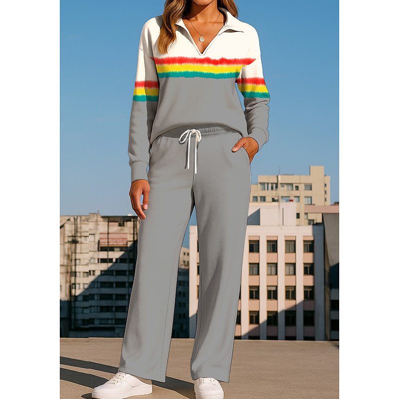 Women's Sweatshirt Tracksuit Sweatpants Drawstring Pocket Geometric Jacket and Sweatpants Athletic Clothing Set Loungewear Summer Spring Fall Winter Dark Grey Black Gym Workout Casual Workout Thermal