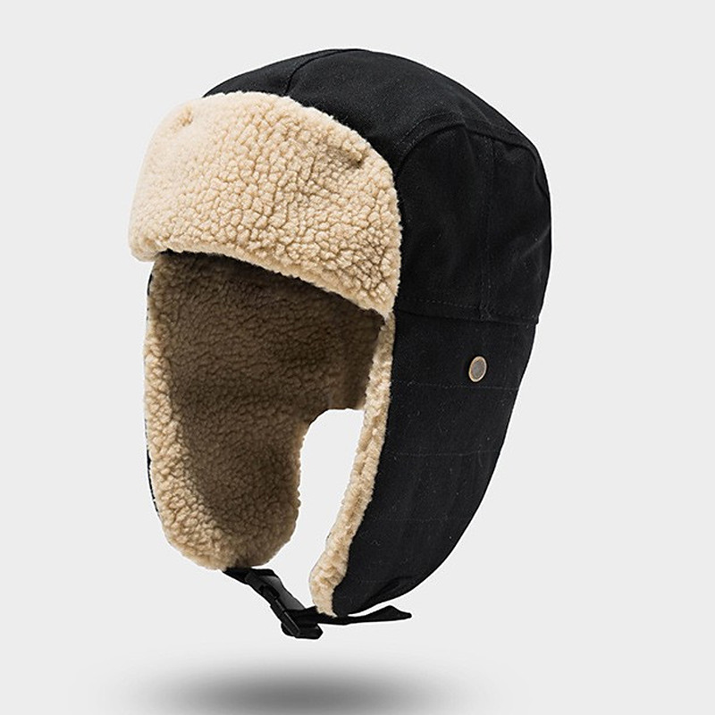 Men's Trapper Hat Ushanka Hat Aviator Hat Ear Flap Hat Winter Hats Black Navy Blue Cotton Fleece Fashion Vintage Style Modern Contemporary Daily Wear Date Solid / Plain Color Thermal Warm Windproof