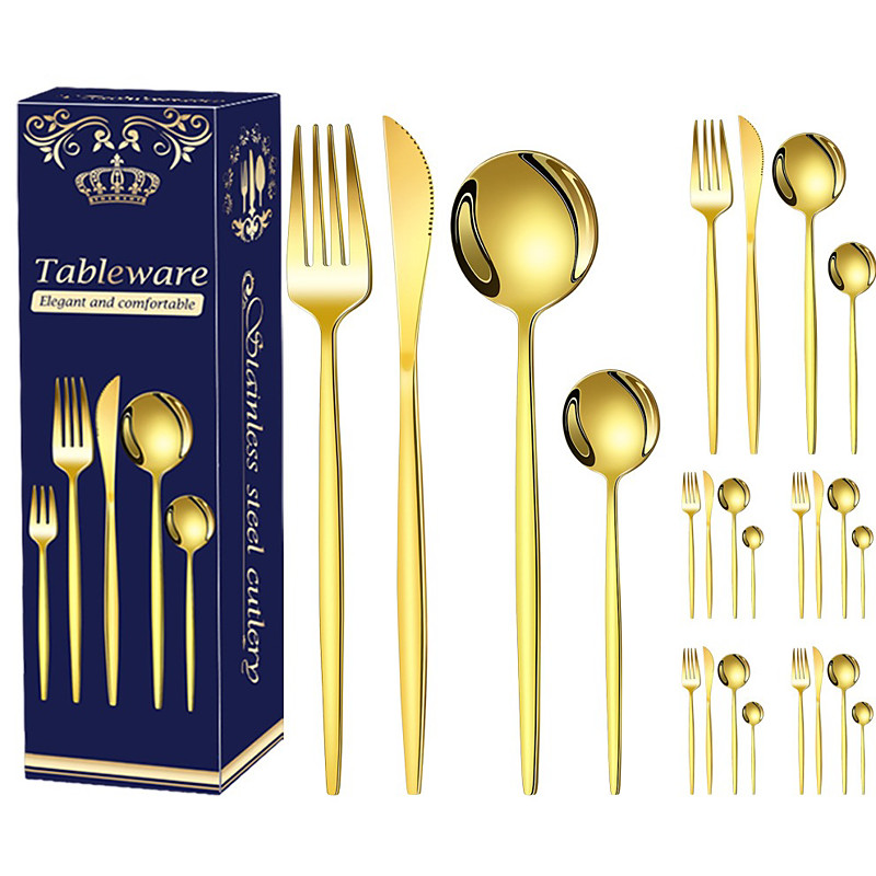 24Pcs Stainless Steel Christmas Cutlery Set Knife Fork Spoon Tableware Western Dinner Utensils Holiday Gift Box Set for Christmas Party