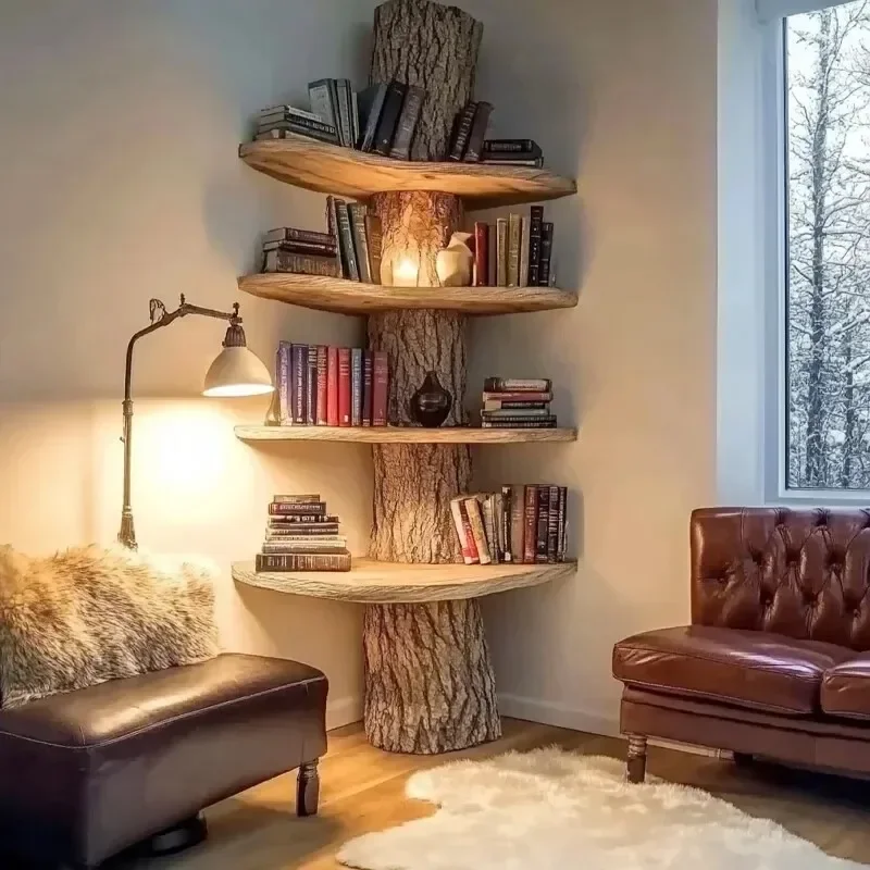 Baum-Bücherregal, neues Bücherregal aus massivem Holz, neues chinesisches Wohnzimmer-Studien-Bücherregal, Holz-Ausstellungsregal