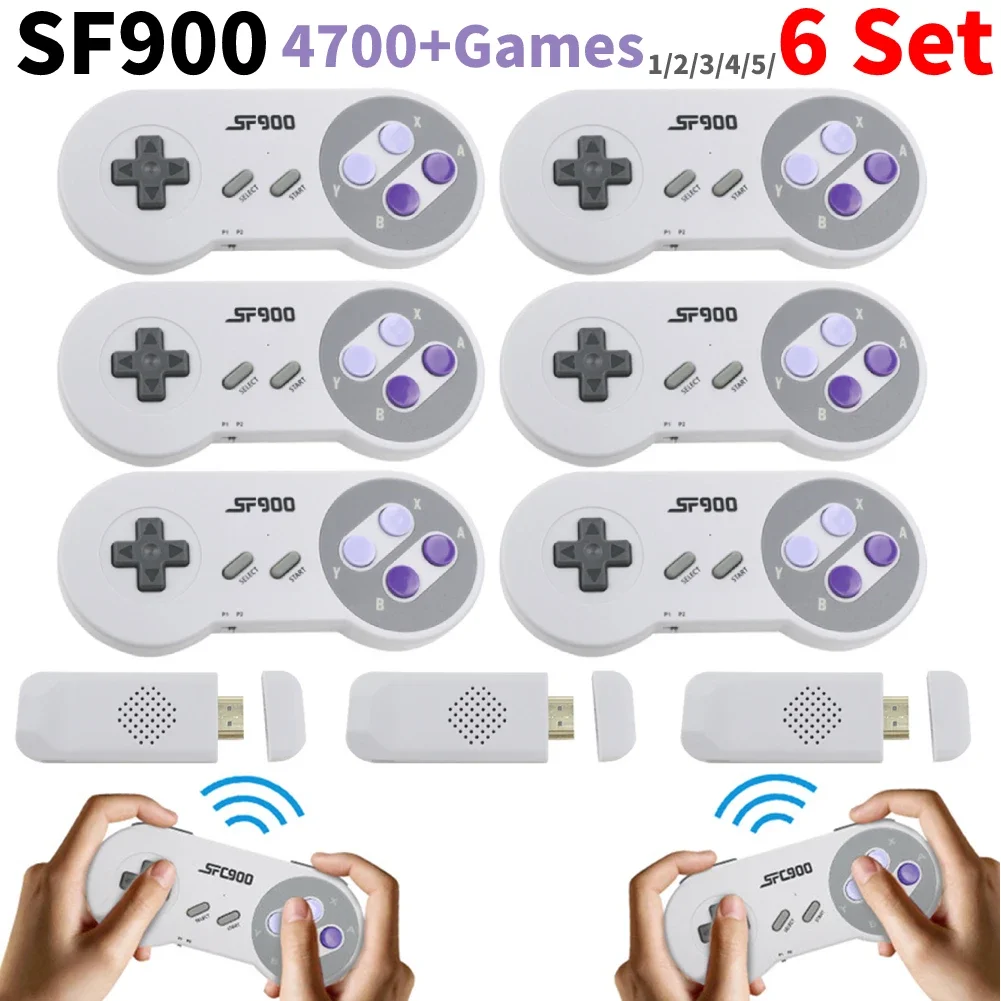 1–6 Satz SF900 Retro-Spielekonsole mit 2 Spielsteuerern, Gamepad, 2,4 G kabelloser Empfänger, Videospiel für Super Nintendo SNES NES
