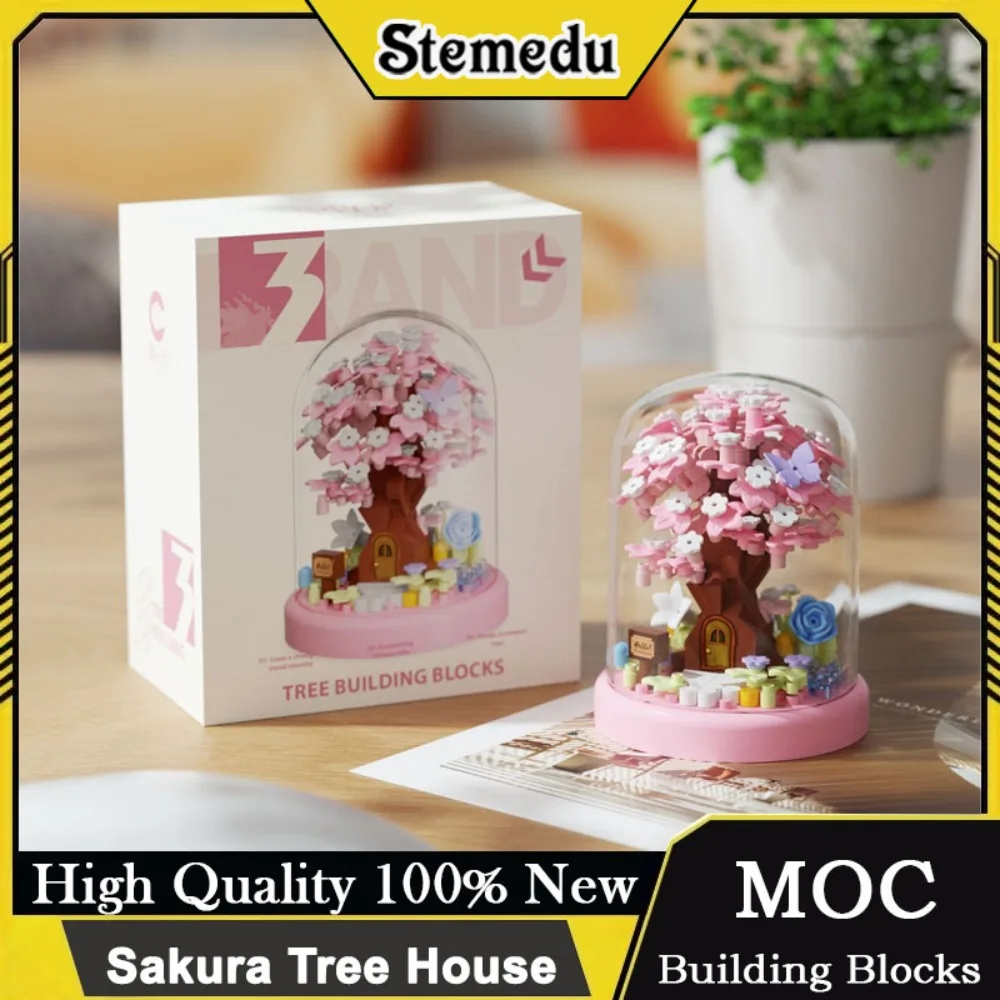 Sakura Tree House Building Blocks Set DIY Cherry Blossom Bouquet Toy Planting Day Gift for Girls Kids Home Decor Stall