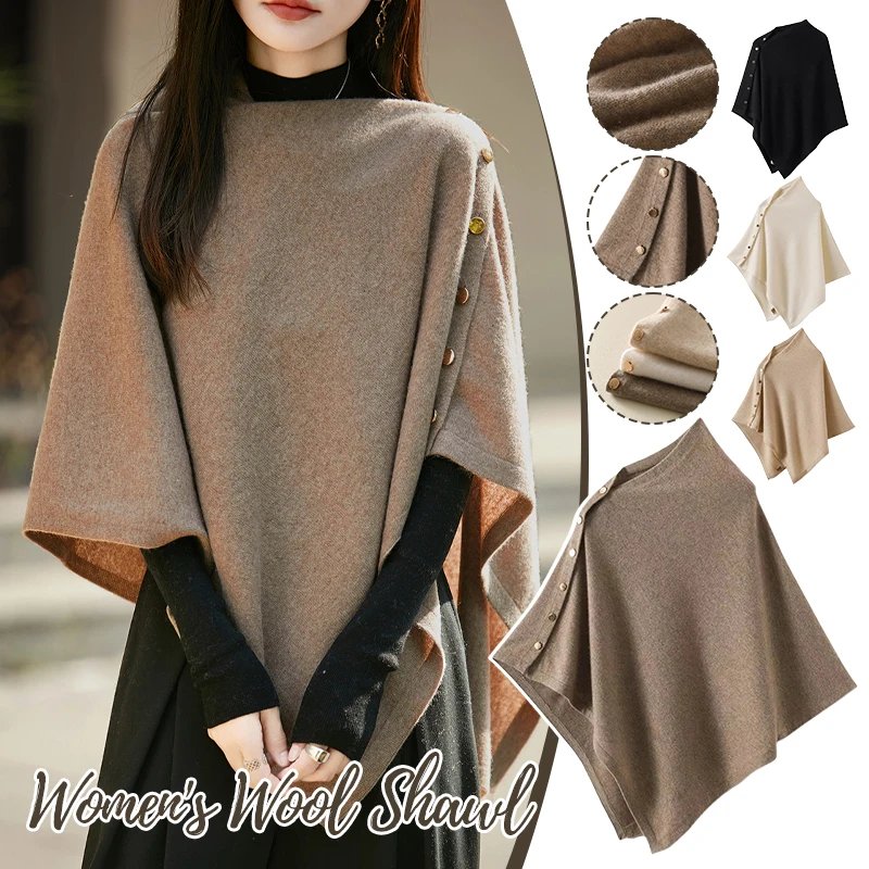 100 % Wolle, Kaschmir, Poncho, Strickjacke, gestrickt, unregelmäßiger Umhang, modisch, weich, warm, Wollfledermausärmel, lockerer Winter-Wollschal Image