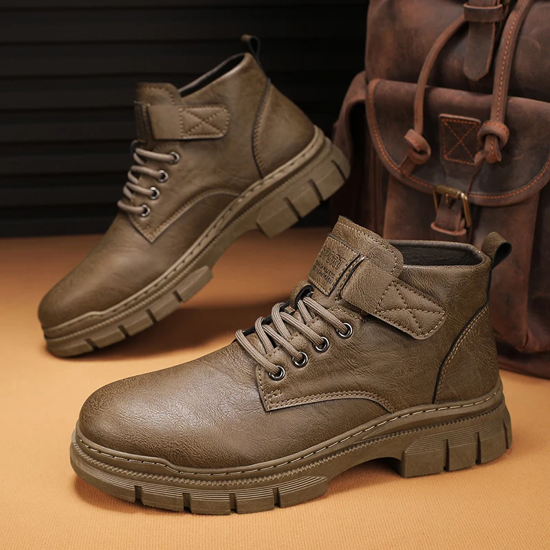 Hohe Qualität Männer Stiefeletten Mode Leder Stiefel Outdoor Casual Schuhe Non-slip High Top Männliche Arbeit Schuhe Klassische handgemachte Stiefel