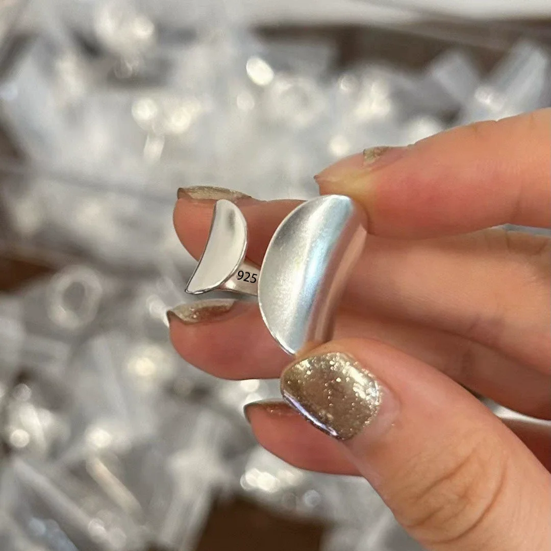 Sam Panda Ring aus 925er-Sterlingsilber für Damen, breit, dick, Asymmetrie, glatt, verstellbar, Temperament, Punk-Schmuck, Geschenk, Dropshipping