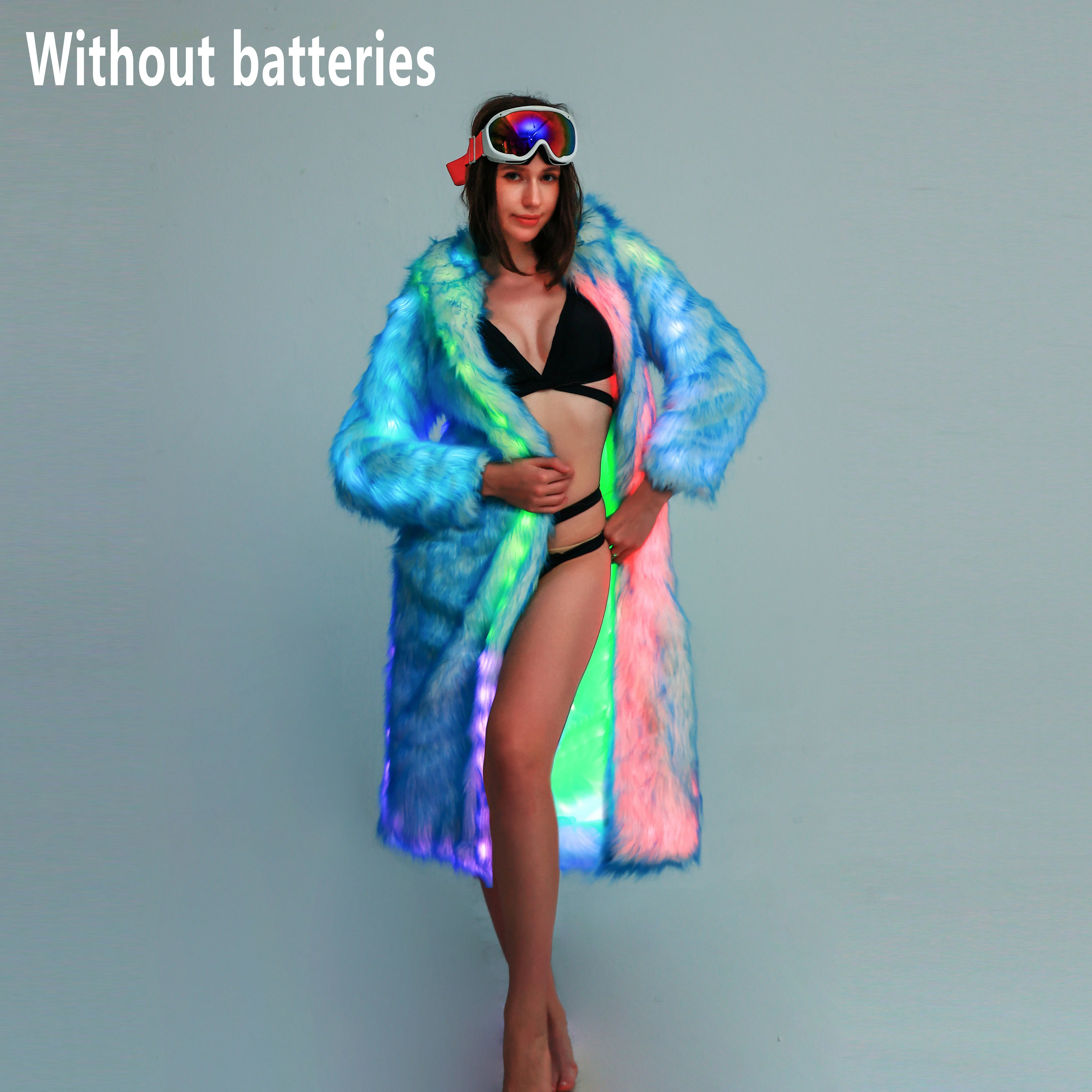 LED-Kunstpelzmantel, Partyjacke für Damen, Plus Zise, leuchtendes Kostüm, Gogo, warmes Kostüm, Bühnenauftritt, Urlaub, Party, Nachtclub Image
