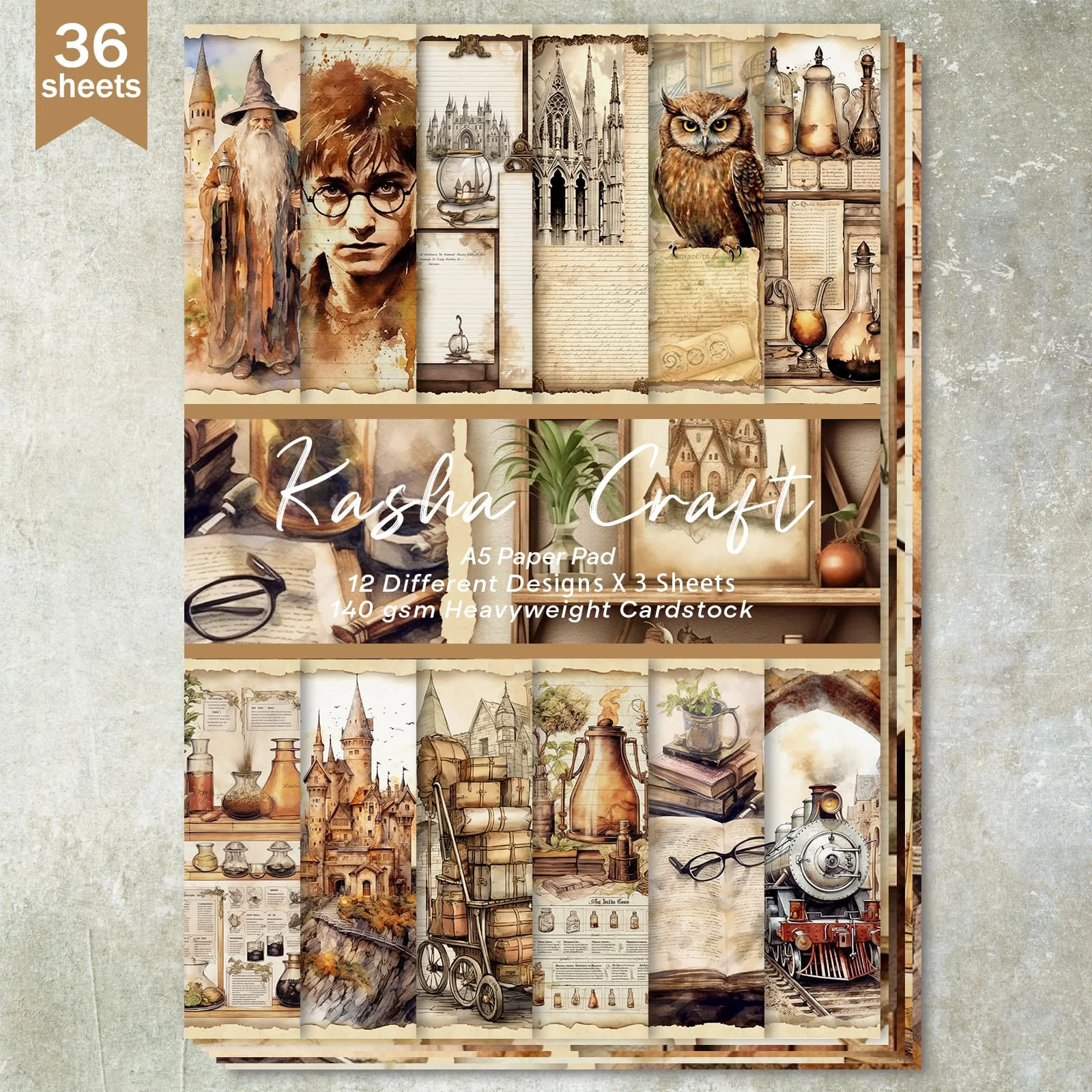 36 feuilles A5 (fond de château de magicien rétro), papier fin à découper pour journal intime, Magazine poubelle, fond de carte de vœux