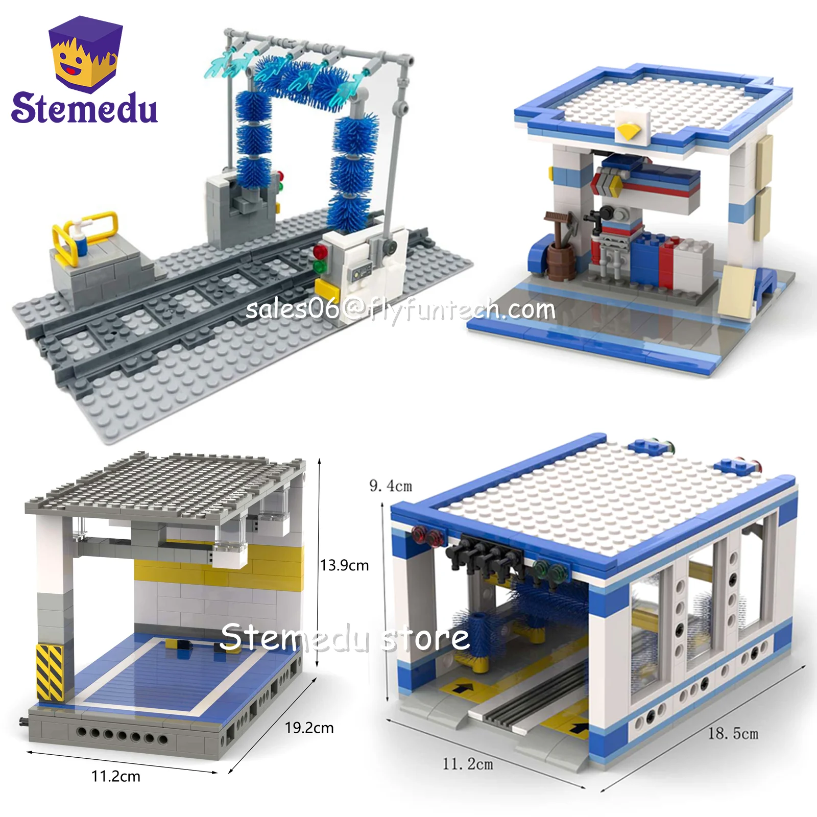 MOC – Station-service pour lavage de voiture, modèle de Garage familial, porte à rouleau en verre, scène de voiture, blocs de construction de grange, pièces de briques à monter soi-même