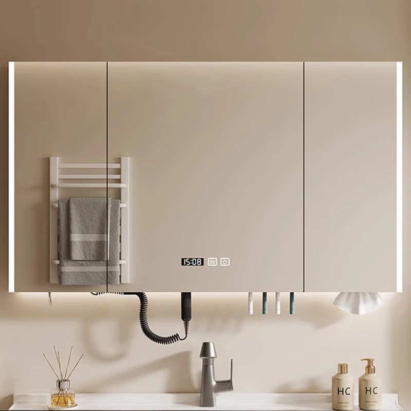Nordic Luxus Smart Badezimmer Spiegel Schrank Wand-montiert LED Licht Anti-fog-Badezimmer Spiegel Einfache Bad Möbel FYBC