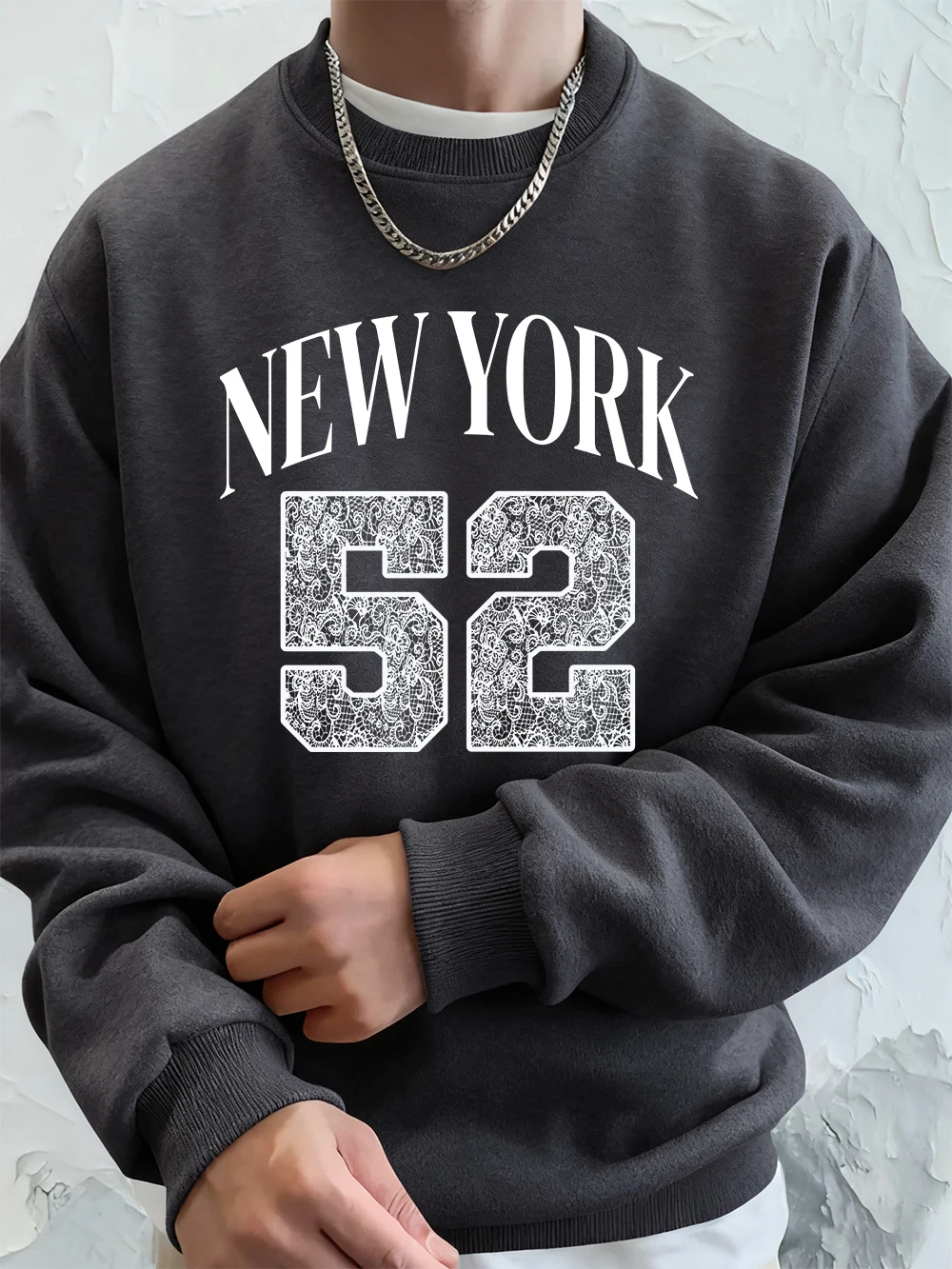 New York Kunst Brief 52, Gedruckt Männer Sweatshirt Winter Fleece Warme Hoodies Koreanische Lose Crewneck Pullover Hip Hop Männliche Kleidung