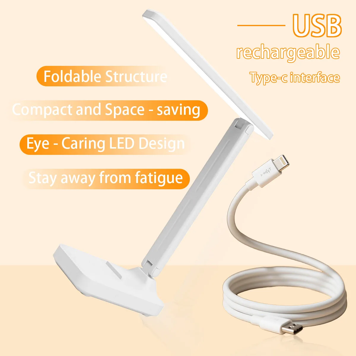 Klappbare LED-Schreibtischlampe, 3-stufige Farbtemperatureinstellung, Touch-Steuerung, augenschützende Leselampe, Nachttisch-Nachtlicht