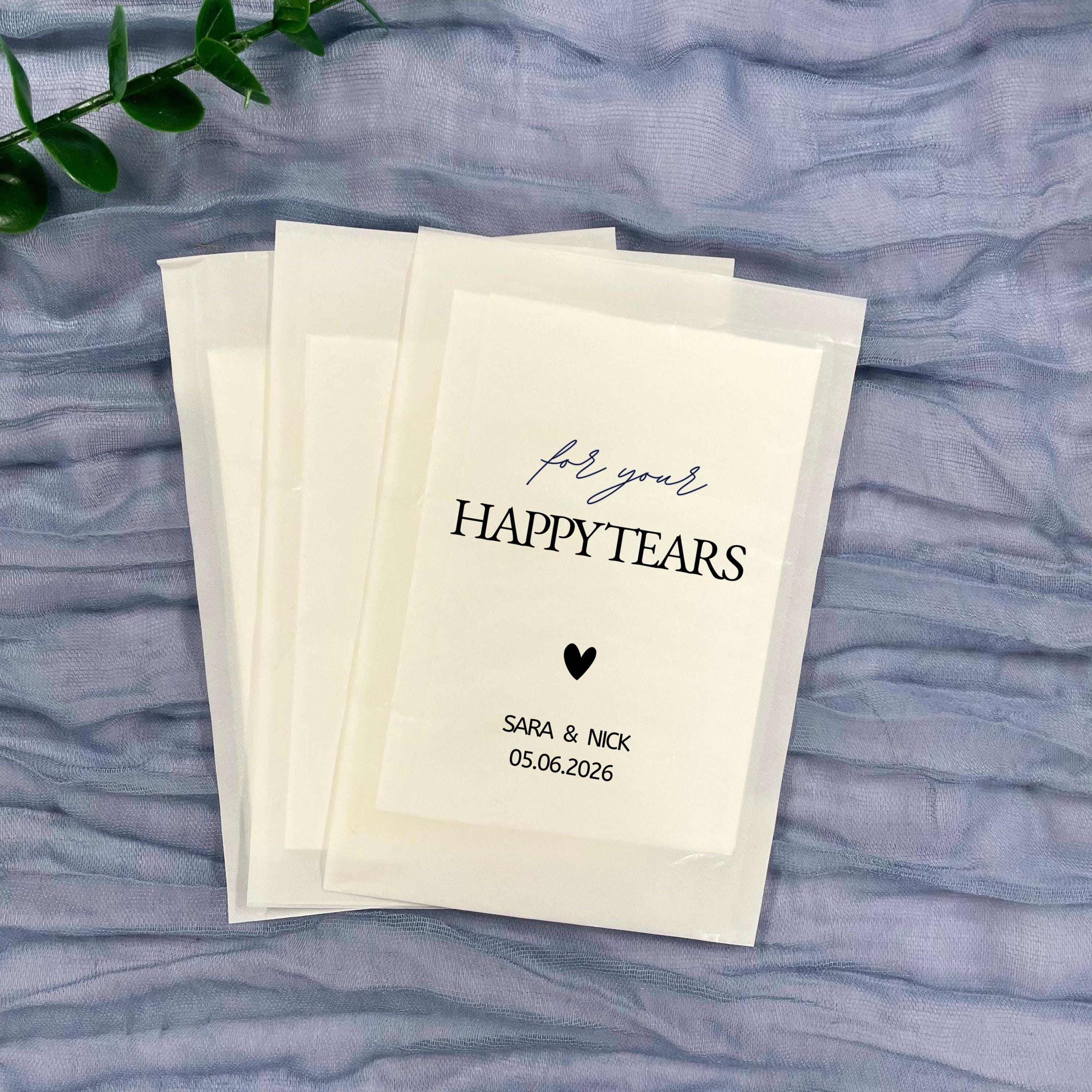 20 confezioni di fazzoletti personalizzati per matrimonio, confezioni di coriandoli personalizzati per matrimonio, Happy Tears, confezioni di coriando