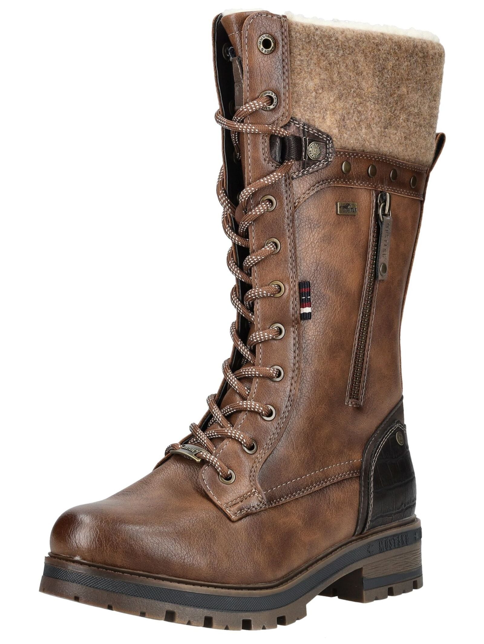 Schnürstiefel MUSTANG SHOES "Mustang Shoes Stiefel Lederimitat/Textil", Damen, Gr. 36, dunkelbraun, Lederimitat, Textil, Schuhe Schnürstiefel