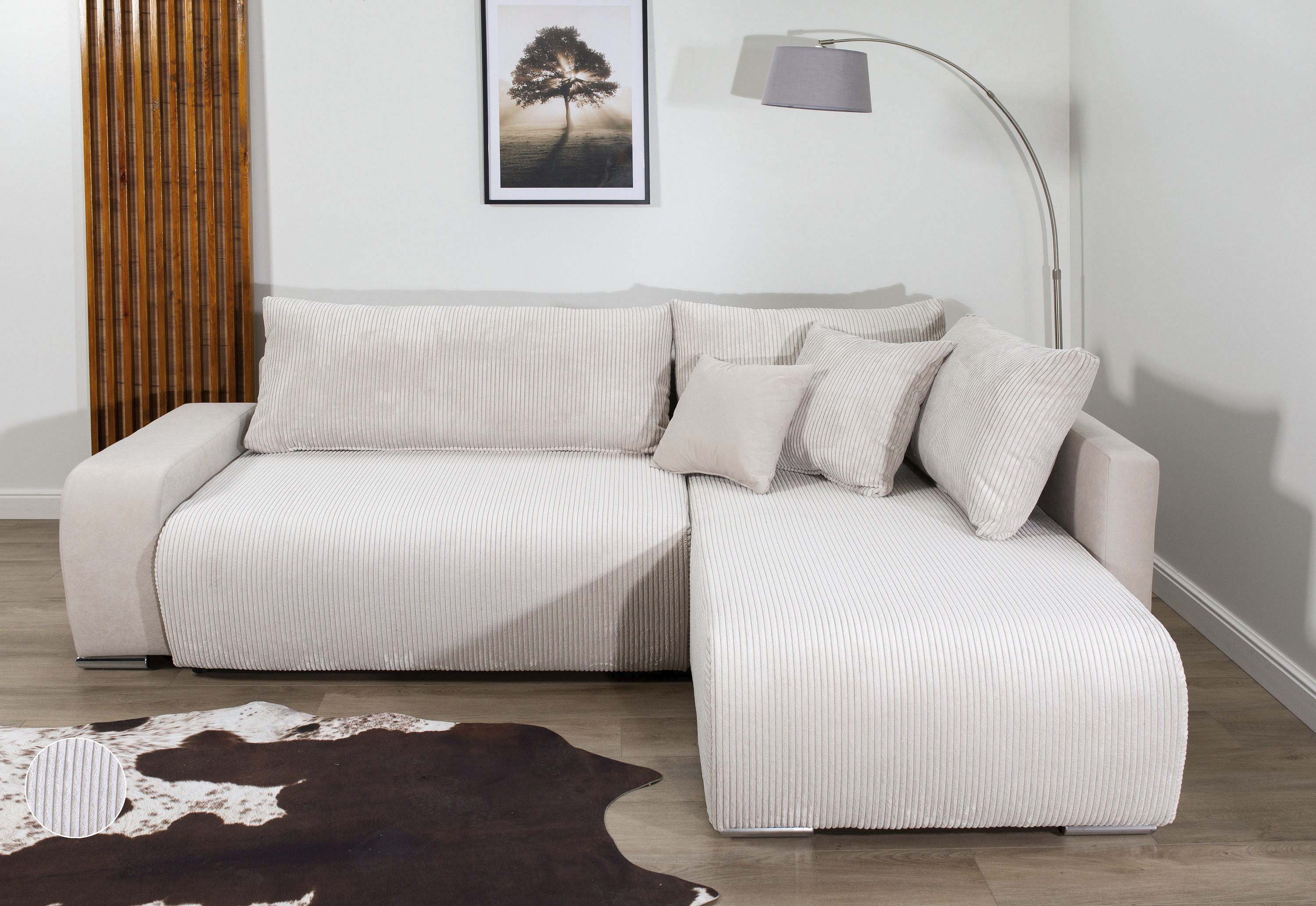 Ecksofa COLLECTION AB "Poppy, L-Form, Breite 227 cm mit Schlaffunktion", hellgrau, beige, B:227cm H:41cm T:169cm, 100%Polyester, Sofas, Ecksofa, inkl. Schlaffunktion und Bettkasten