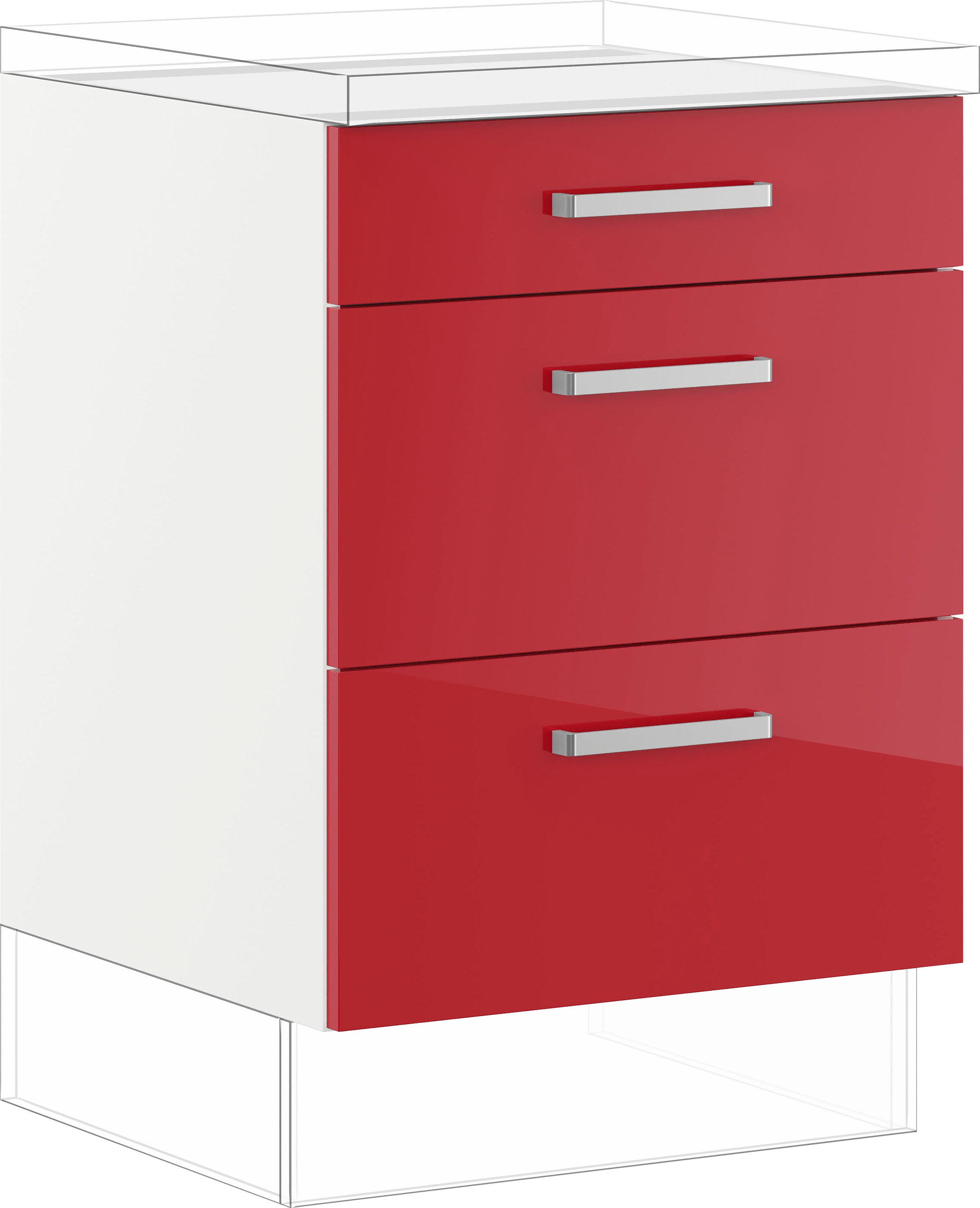 Auszugsunterschrank IMPULS KÜCHEN ""Turin", Breite/Höhe: 60/72,3 cm, mit Soft-Close", rot (rot hochglanz), B:60cm H:72,3cm T:57,9cm, Holzwerkstoff, Schränke, Küchenunterschrank, vormontiert, mit Schubkasten, mit Auszügen