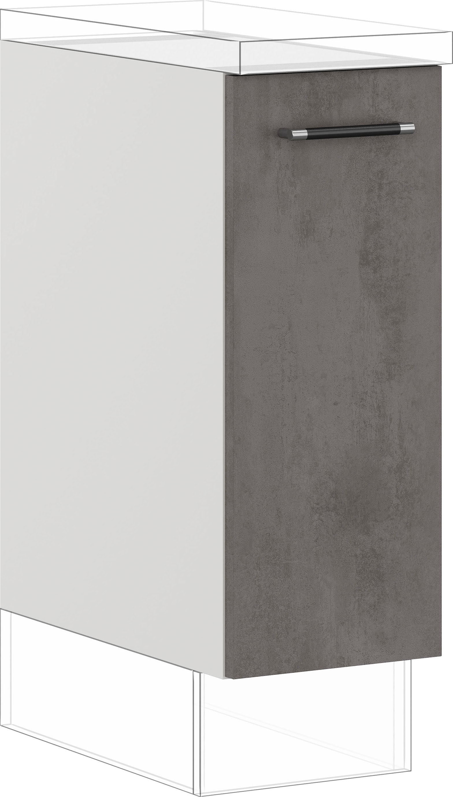 Auszugsunterschrank IMPULS KÜCHEN, grau (beton, optik schiefer dunkelgrau), B:30cm H:72,3cm T:57,6cm, Dekorfolie, Holzwerkstoff, Schränke, Küchenunterschrank, vormontiert, mit Tasche für Baguettes, mit Korbeinsatz