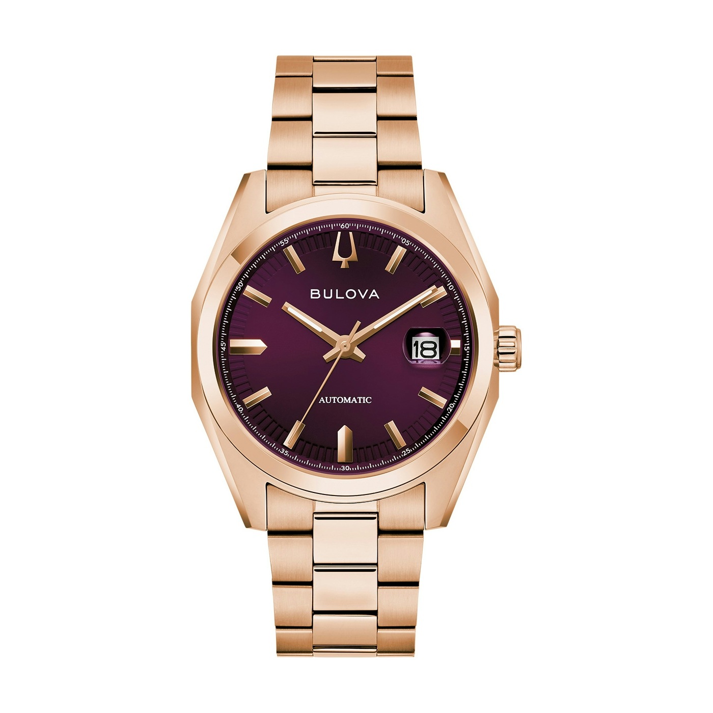 Automatikuhr BULOVA "Surveyor", roségoldfarben, beere, Armbanduhren, Damen, Automatikuhr, Armbanduhr, Damenuhr, Herrenuhr, Mechanische Uhr, Edelstahlarmband