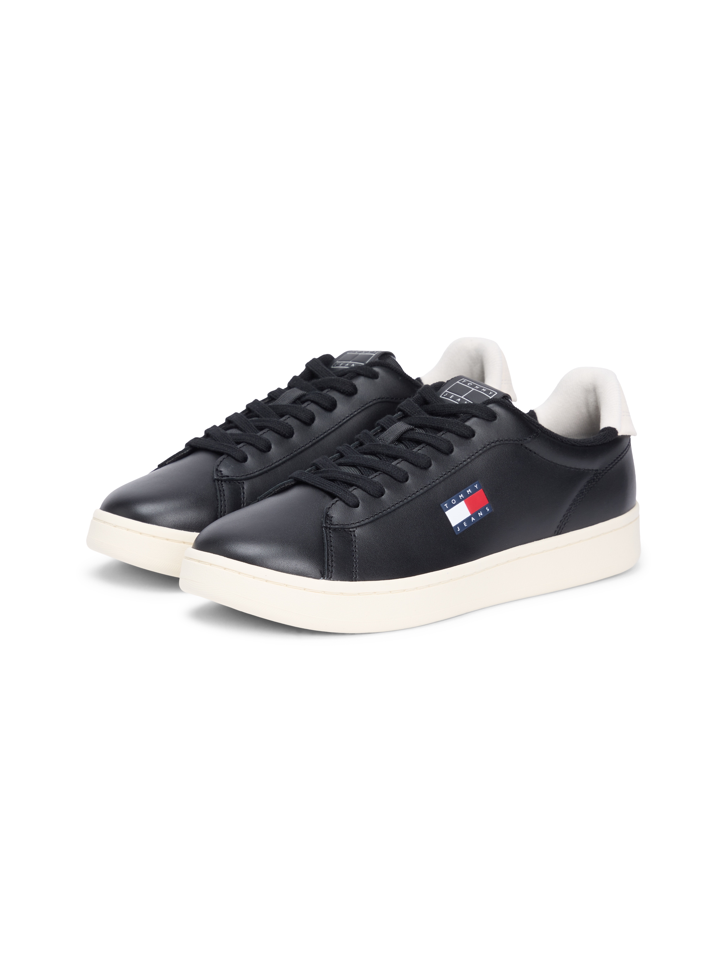 Sneaker TOMMY JEANS "ARCHIVE '98", Herren, Gr. 40, schwarz, weiß, Nappaleder, Textil, unifarben mit Farbeinsatz, Schuhe Sneaker, Freizeitschuh, Streetwear, Halbschuh, Schnürer mit Logoflagge