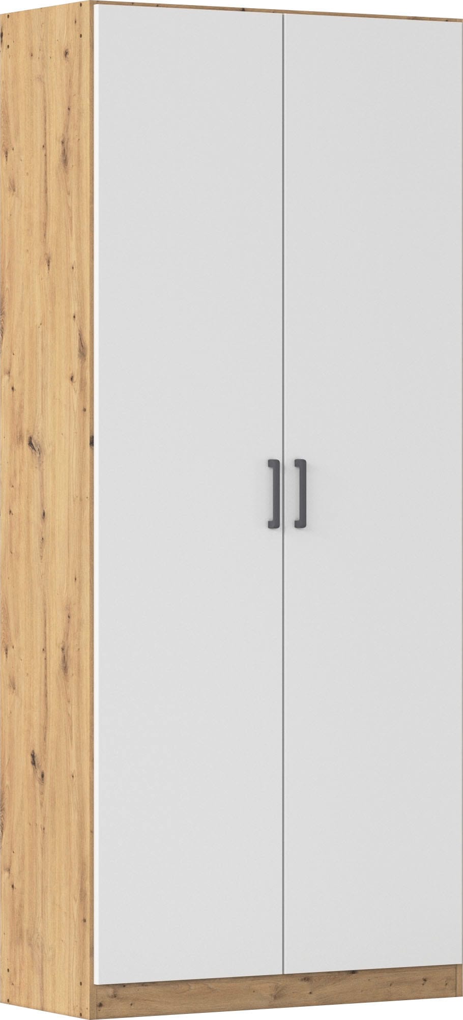 Mehrzweckschrank RAUCH "Garderobe Kleiderschrank Schrank Schuhschrank Putzschrank MINOSA", eiche artisan, alpinweiß, griffe graumetallic, B:91cm H:210cm T:41cm, Holzwerkstoff, Schränke, Mehrzweckschrank