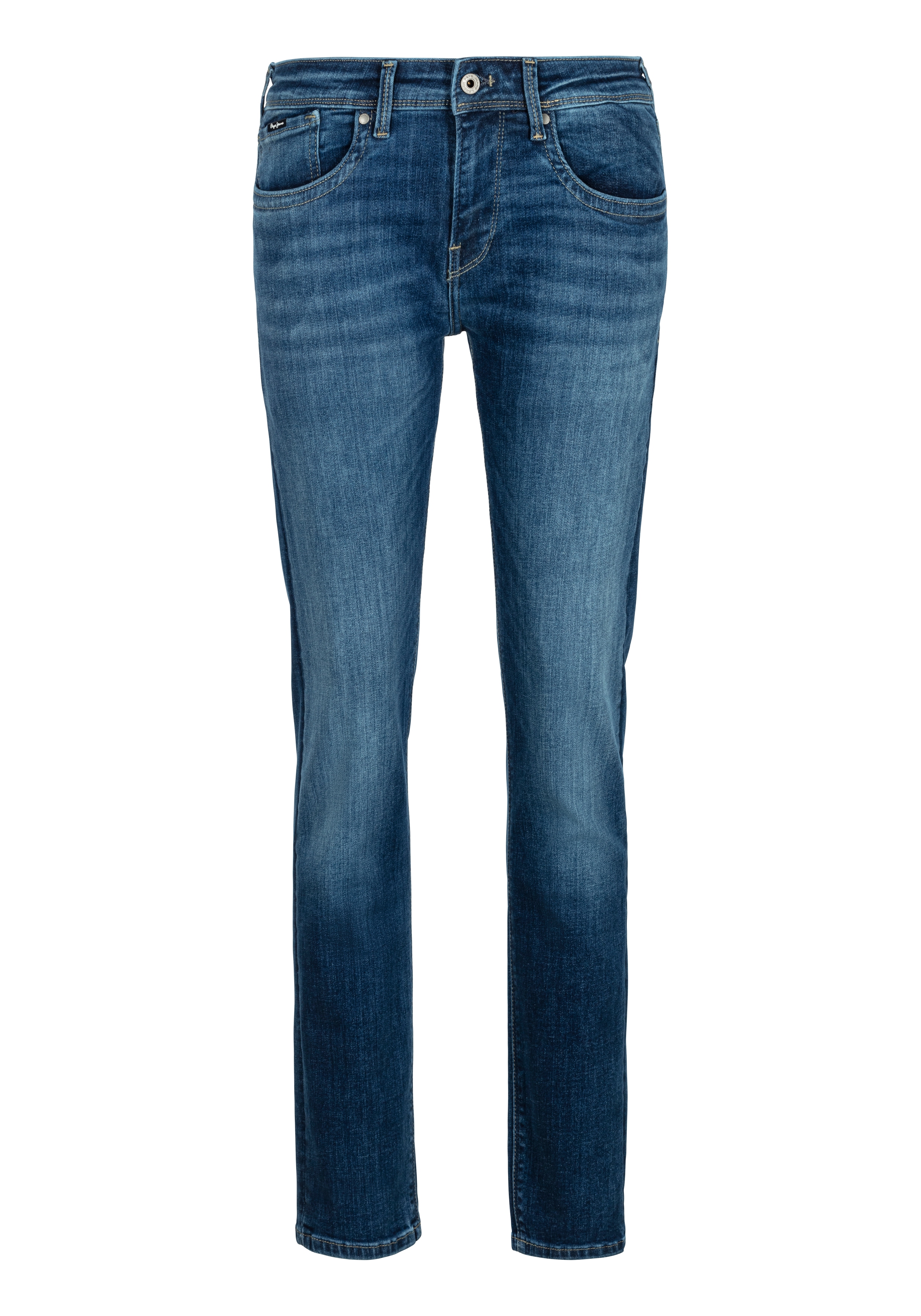 Slim-fit-Jeans PEPE JEANS "HATCH", Herren, Gr. 36, Länge 32, blau (medium powerflex), Denim/Jeans, Obermaterial: 94% Baumwolle, 4% Elastomultiester, 2% Elasthan, slim fit lang, Jeans Slim-fit-Jeans, im 5-Pocket Design