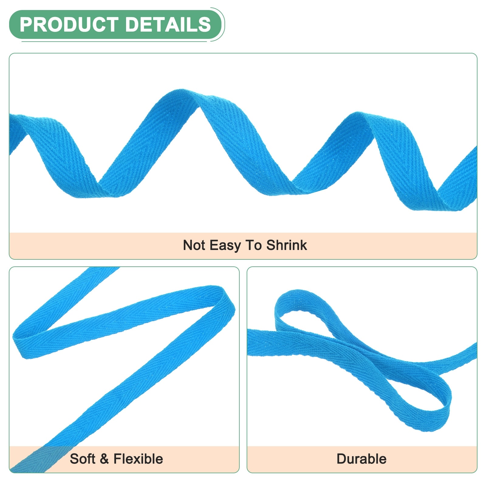 Cotton Twill Tape, for Sewing/Gift Wrapping/DIY - 3/8inch 49 Yards