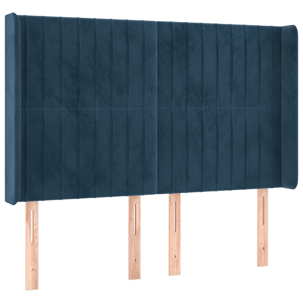 vidaXL Kopfteil mit Ohren Dunkelblau 147x16x118/128 cm Samt Image