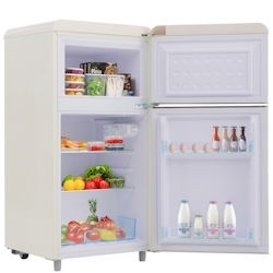 OKWISH Kompakter 46×45×91 cm Retro Kühlschrank 72L Zweitürig Gefrierfach 21L Kühlfach 51L Energiesparend E-Klasse Verstellbare Einlegeböden Weiß Image