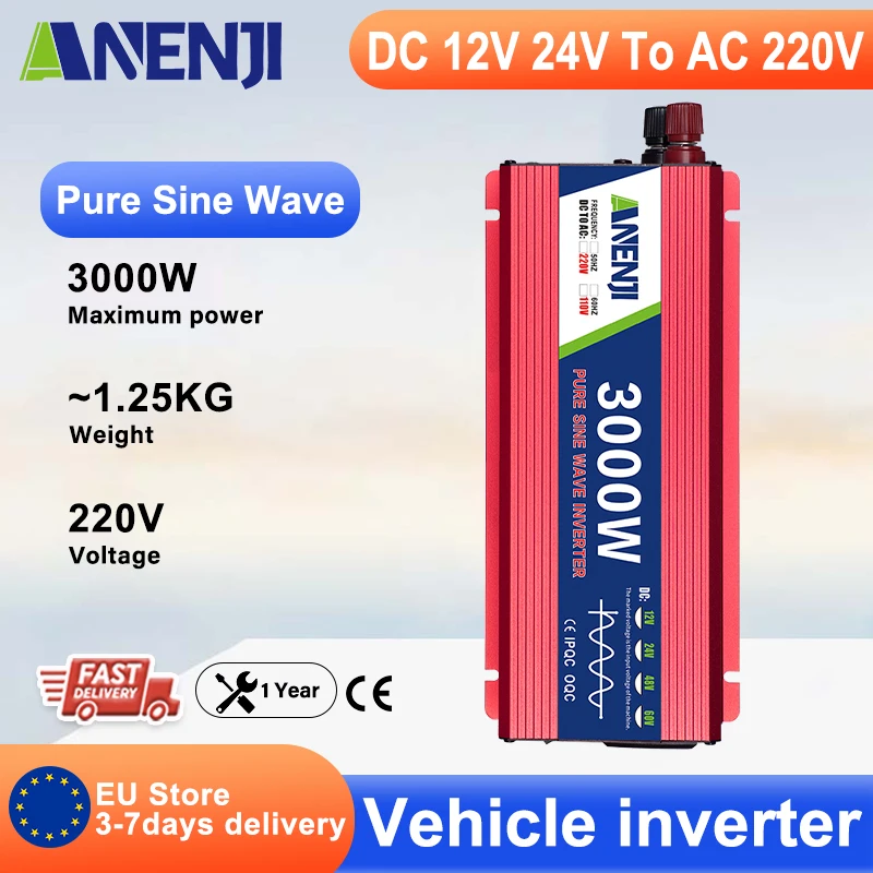 ANENJI onduleur de puissance à onde sinusoïdale Pure 3000w onduleur de voiture 12V 24V à 220V convertisseur de tension ca voiture Micro onduleur solaire